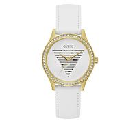 GUESS Ladies 38mm Watch - White Strap White Dial Gold Tone Case