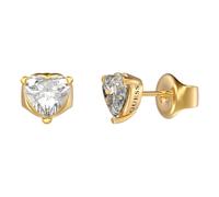 Guess Jewellery Ladies Gold Plated 7mm Clear Solitaire Heart Stud Earrings - Steel / Gold Plated