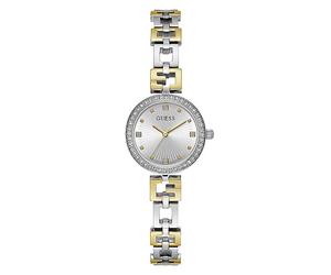 Guess Ladies Polished Silver Case with Crystals - Sunray Silver Dial with Logo Bracelet Watch Silver