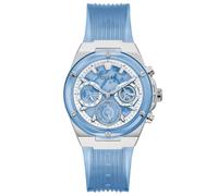 GUESS Ladies Sport Clear Multifunction 39mm Watch - Transparent Blue Dial Bio-Based Urethan Case with Blue Transparent Silicone Strap, Sky Blue/Silver-Tone