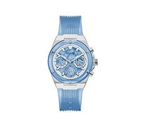 GUESS Ladies Sport Clear Multifunction 39mm Watch - Transparent Blue Dial Bio-Based Urethan Case with Blue Transparent Silicone Strap, Sky Blue/Silver-Tone
