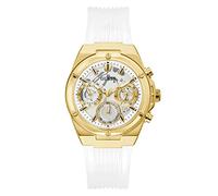 GUESS Ladies Sport Clear Multifunction 39mm Watch - Transparent Dial Gold-Tone Stainless Steel Case with White Transparent Polycarbonate Strap