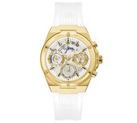 GUESS Ladies Sport Clear Multifunction 39mm Watch - Transparent Dial Gold-Tone Stainless Steel Case with White Transparent Polycarbonate Strap