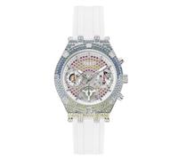 GUESS Ladies Sport Crystal Crystal Cut-Thru 38mm Watch, White/Silver Tone/White, Heiress
