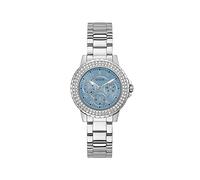 GUESS Ladies Sport Crystal Multifunction 36mm Watch - White Dial Rose Gold-Tone Stainless Steel Case with Blue Silicone Strap