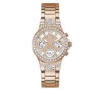 GUESS Ladies Sport Multifunction Glitz with Crystals 36mm Watch - Pink Dial Rose Gold-Tone Stainless Steel Case & Bracelet