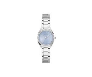 Guess Ladies Watch GW0767L6 Charlotte 30mm Stainless Steel Silver PVD Blue Dial Cubic Zirconia Quartz Mineral Glass 1ATM Link Bracelet