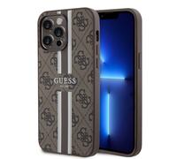 Guess Leather 4G Printed Stripes Hardcase for iPhone 16 Pro Max Brown