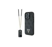Guess Leather Metal Logo Strass Crossbody Case for iPhone 16 Pro Max 6.9" Black