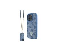 Guess Leather Metal Logo Strass Crossbody Case for iPhone 16 Pro Max 6.9" Blue