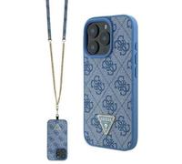 Guess Leather Metal Logo Strass Crossbody Case for iPhone 16 Pro Max 6.9" Blue