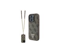 Guess Leather Metal Logo Strass Crossbody Case for iPhone 16 Pro Max 6.9" Brown