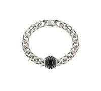 Guess Lion King Men's Black Hexagonal Crystal Charm Silver Bracelet 8.3"