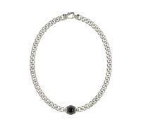 Guess Lion King Men's Black Round Crystal Pendant Silver Necklace 21"