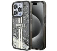 Guess Liquid Glitter Gold Stripes Hard Case for iPhone 15 Pro Black