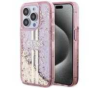 Guess Liquid Glitter Gold Stripes Hard Case for iphone 15 Pro 6.1" Pink - GUHCP15LLFCSEGP