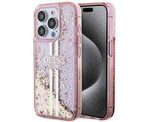 Guess Liquid Glitter Gold Stripes Hard Case for iPhone 15 Pro 6.1" Pink - New