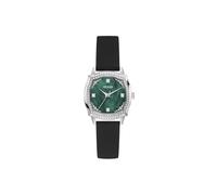 Guess LIV Women's Watch with Cubic Zirconia, Black Silicone Strap, Mineral Glass, Green Dial, 3 Bar, Case Diameter: 32 mm, GW0932L1