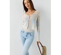 Guess Long Sleeve Chevron Knitted Cardigan, Blue, Size L, Women Blue