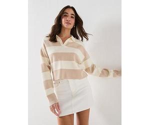 Guess Long Sleeve Polo Striped Sweater, Brown, Size Xl, Women Brown