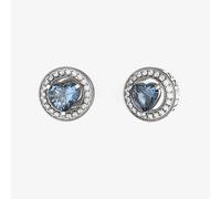 Guess Mama Non Mama Silver Tone Blue Crystal Heart Halo Stud Earrings UBE04669RHLS