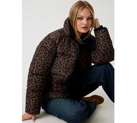 Guess Martina Print Leopard Crop Paded, Brown, Size L, Women Brown