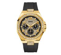 Guess Empire Men's Quartz Watch with Cubic Zirconia, Black Silicone Strap, Mineral Glass, Black Dial, 5 Bar, Case Diameter: 45 mm, GW1002G2