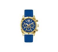 Guess Men's 44mm Watch - Blue Strap Blue Dial Gold-Tone Case