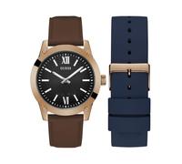 GUESS Men's 44mm Watch, Interchangeable Straps/Rose Gold Tone/Blue, One Size, Classic