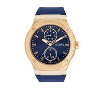 GUESS Men's 45mm Watch - Black Strap Black Dial Silver Case, Blue/Rose Gold Tone/Blue, Classic