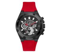 GUESS Men's 46mm Watch - Red Strap Black Dial Black Case, Red, Classic