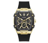 Guess Men's Black Dial Gold Tone Tonneau Case Black Silicone Strap Watch