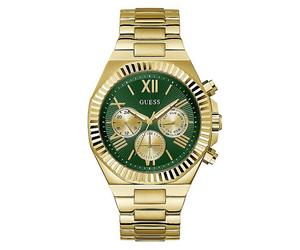 Guess Men's Brushed Gold Case, Sunray Green Multi Function Dial Brushed And Polished Gold Bracelet Watch Gold