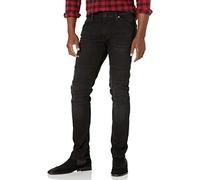GUESS Men's Eco Slim Tapered Moto Jeans, Encore Wash Black With Destroy, 34W x 32L