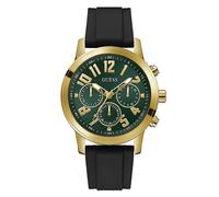 Guess Men's Gold Case - Sunray Green Multi Function Dial with Black Silicone Strap Watch Gold