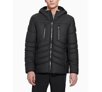 GUESS Men's Leo Tech Quilted Hooded Jacket, Jet Black, M
