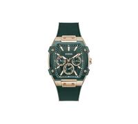 Guess Mens Phoenix Watch GW0956G2 43mm Stainless Steel Gold Black Square Case Quartz Mineral Glass Hardened 5ATM Silicone Strap