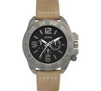 Guess Watch Viper W0659G4 – Men's Quartz, Black Dial, Beige Leather Bracelet, 46mm
