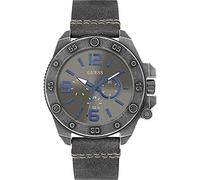 Guess Men's Quartz Watch with Black Dial Analogue Display and Black Leather Bracelet W0659G3