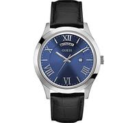 Guess Men's Quartz Watch with Blue Dial Analogue Display and Black Leather Bracelet W0792G1