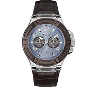 Guess Men's Quartz Watch with Blue Dial Analogue Display and Brown Leather Bracelet W0040G10