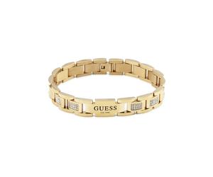 Guess Men's Stainless Steel Gold Tone Crystal Flat Chain Bracelet