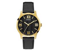 GUESS Men's Stainless Steel Quartz Watch with Leather Strap, Black/Gold Tone/Black, Campbell
