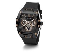 GUESS Men's Trend Casual Tonneau Diamond 43mm Watch, Black/Black/Black/Brass, One Size, Phoenix