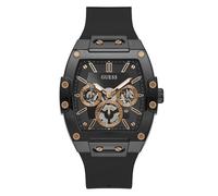 GUESS Men's Trend Casual Tonneau Diamond 43mm Watch, Black/Black/Black/Brass, One Size, Phoenix