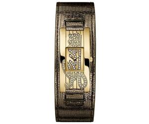 GUESS METALLIC COPPER PYTHON LEATHER CUFF CRYSTALS LOGO GOLD TONE WATCH W90056L1