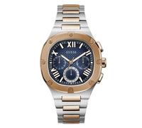 GUESS Men Blue Square Stainless Steel Dial Analog Watch- GW0572G4, Silver/Rose Gold, one