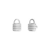 GUESS My Secret Women's Silver Tone Crystal Padlock Stud Earrings