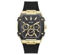 Guess Men's Black Dial Gold Tone Tonneau Case Black Silicone Strap Watch