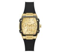 Guess Phoenix Women's Watch with Date Display Black Silicone Strap Mineral Glass Gold Dial 3 Bar Case Diameter 35 mm GW0945L2